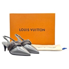 Louis Vuitton LV Vibe Gray Leather LV Monogram Slingback Pumps 1AHL07 EU 36 US 6