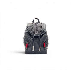 Christian Louboutin Explorafunk Black Calf Leather Studded Backpack Silver Spike
