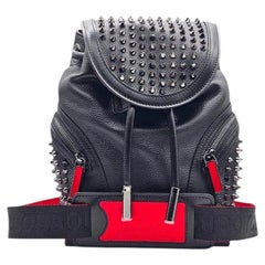 Christian Louboutin Explorafunk Black Calf Leather Studded Backpack Silver Spike