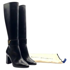 Louis Vuitton Midtown Knee High Boots LV Monogram Black Leather EU 37 US 7 - New