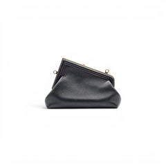 Fendi First Clutch Shoulder Bag Black Nappa Leather Gold Tone Frame - Preowned