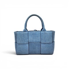 Bottega Veneta Denim Maxi Intrecciato Mini Arco Tote Shoulder Bag Blue