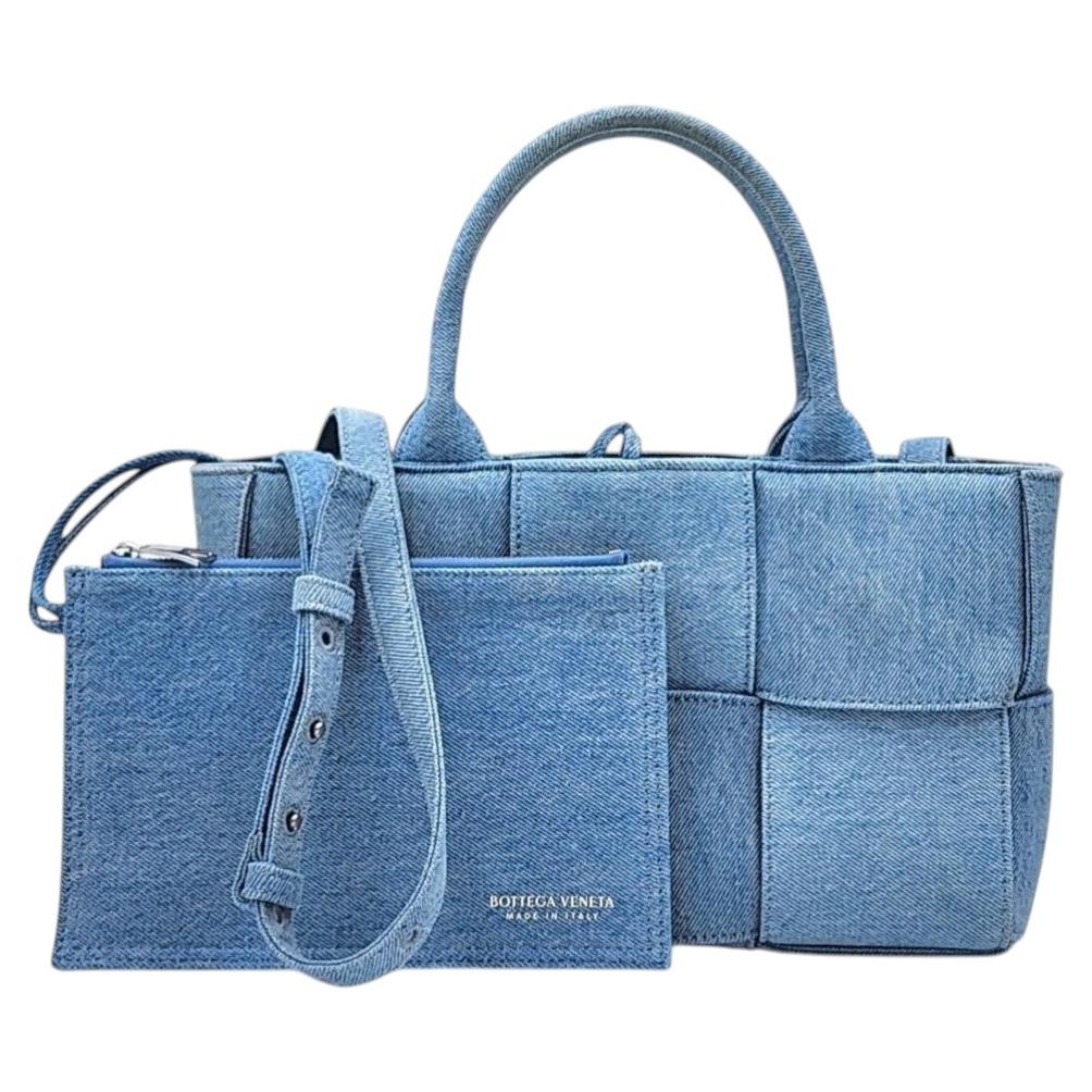 Pre-owned Bottega Veneta Denim Maxi Intrecciato Mini Arco Tote Shoulder Bag Blue