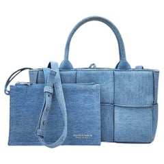 Bottega Veneta Denim Maxi Intrecciato Mini Arco Tote Shoulder Bag Blue