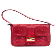 Fendi Monogram Mama Baguette Leather Shoulder Bag in Red - Preowned