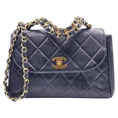 Vintage Chanel Black Quilted Lambskin Flap Shoulder Bag with Gold Hardware