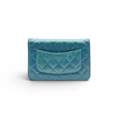 Chanel Wallet on Chain WOC Classic Quilted Lambskin Leather Turquoise Blue