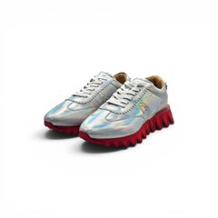 Christian Louboutin Loubishark Silver Iridescent Red Bottom Sneakers EU 42 US 9