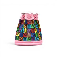 Gucci GG Psychedelic Pink Leather Multicolor Canvas Bucket Bag - Preowned