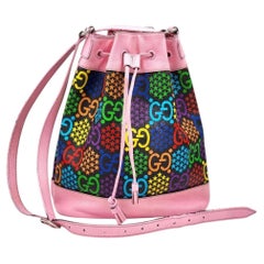Gucci GG Psychedelic Pink Leather Multicolor Canvas Bucket Bag - Preowned