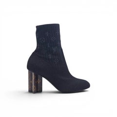 Louis Vuitton Silhouette Ankle Boots Black LV Monogram Flower Heel EU 39 US 9