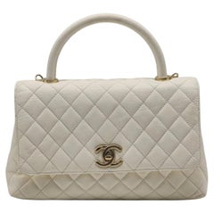 Sac à bandoulière Chanel Coco à poignée et rabat en cuir, blanc - D'occasion