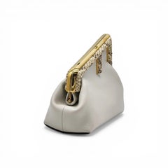 ​Fendi First Small White Leather Clutch Bag with Python Trim Gold Hardware