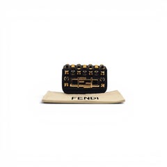 Fendi Studded Baguette Mini Crossbody Bag Black Gold - Preowned
