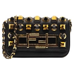 Fendi Studded Baguette Mini Crossbody Bag Black Gold - Preowned