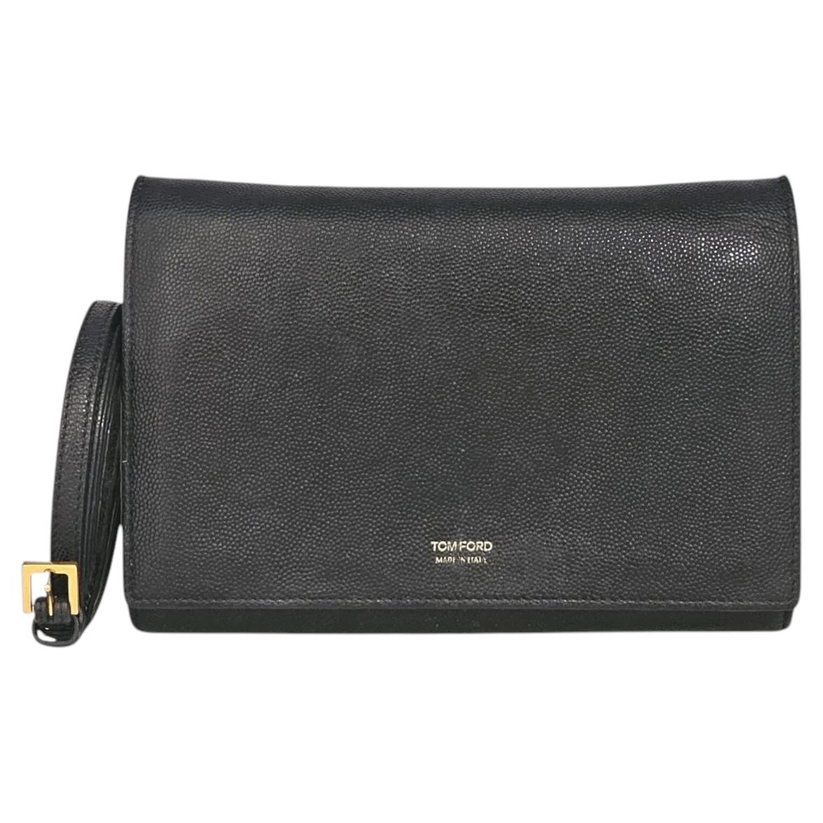 Pre-owned Tom Ford Aube Black Leather Crossbody Clutch Wallet Bag Black -
