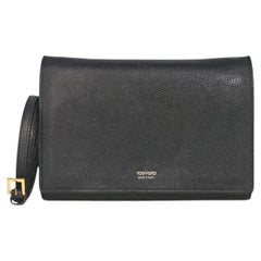 Tom Ford Aube Black Leather Crossbody Clutch Wallet Bag Black - Preowned