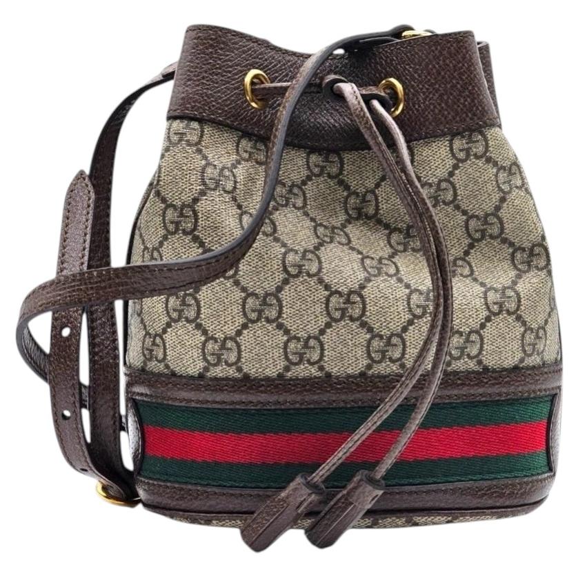 Gucci Ophidia GG Supreme Mini Bucket Bag 550620 213317 Stripe Canvas Brown - NWT For Sale