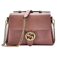 Gucci Marmont Dollar Pebbled Leather Interlocking Top Handle Bag Pink - Preowned