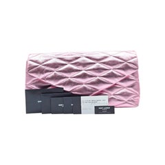 Saint Laurent Sade Puffer Envelope Leather Clutch Metallic Pink - NWT