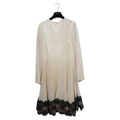 Valentino Techno Couture Wool Long Sleeve Pleated Dress White S - NWT