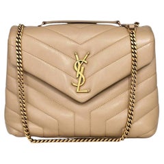 Saint Laurent YSL Loulou Medium Shoulder Bag Leather Chain Bag Beige - Preowned