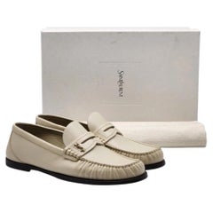 Saint Laurent YSL Le Loafer Leather Loafers Marble White - NWB