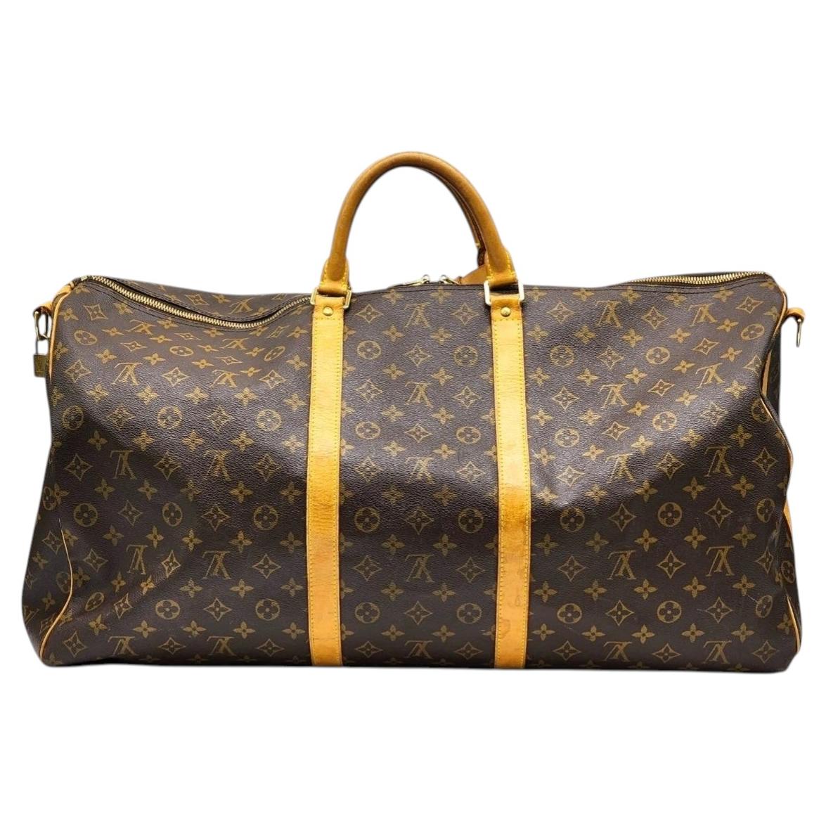 Louis Vuitton Keepall Bandouliere 60 Duffle Travel Bag LV Monogram Canvas For Sale