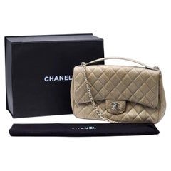 Chanel Python Easy Carry Medium Classic Flap Bag Top Handle Beige - Preowned