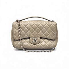 Chanel Python Easy Carry Medium Classic Flap Bag Top Handle Beige - Preowned