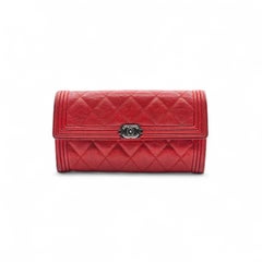 Chanel Wallet Caviar Leather Red with Antique Silver HW 22 series with box