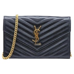 Saint Laurent Monogram Grain De Poudre Leather Wallet On Chain WOC Bag Black GHW
