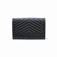 Saint Laurent Monogram Grain De Poudre Leder-Geldbörse mit Kette (WOC-Tasche), schwarz, GHW