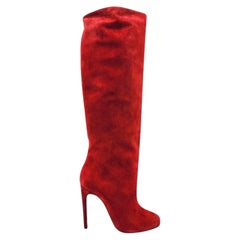 Christian Louboutin Vitish 100 Suede Knee-High Boots Red EU 37.5 / US 7 - NWB