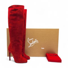 Christian Louboutin Vitish 100 Suede Knee-High Boots Red EU 37.5 / US 7 - NWB