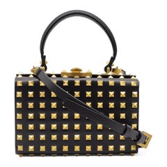 Valentino Garavani Studded Alcove Box Leather Shoulder Bag Black - New