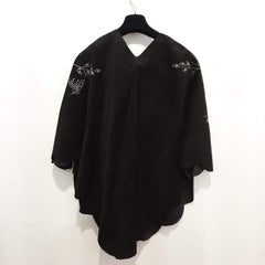 Valentino Spa Suede Leather Tree Embellished Top Poncho Black Medium - NWT