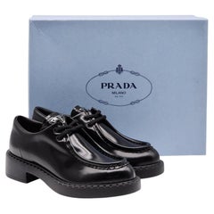 Prada Triangle Logo Women's Lace-Up Leather Shoes Black EU 36 US 6 - NWB