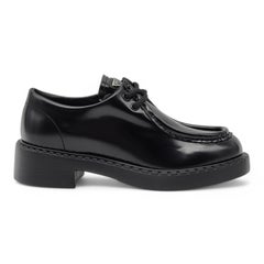 Prada Triangle Logo Women's Lace-Up Leather Shoes Black EU 36 US 6 - NWB