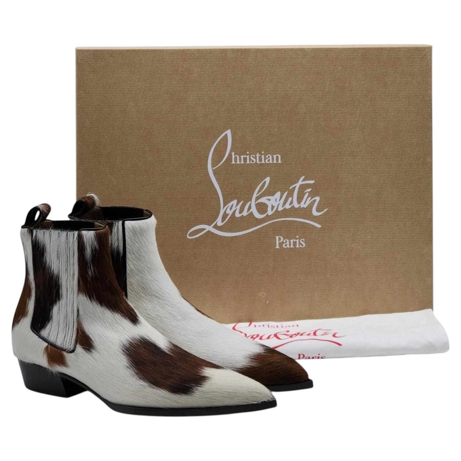 Pre-owned Christian Louboutin Cheliviss Low Boots Hair-on Calf Eu 40 Us 7 - Nwb In Brown