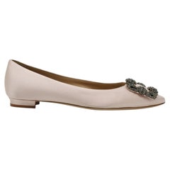 Manolo Blahnik Hangisiflat Jewel Buckle Ballet Flats Light Pink EU 35 US 5 - New