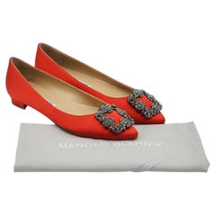 Manolo Blahnik Hangisiflat Jewel Buckle Flats Pumps Red EU 35 US 5 - NWOB