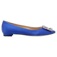 Manolo Blahnik Hangisiflat Jewel Buckle Flats Pumps Blue EU 36 US 6 - NWOB