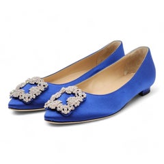 Manolo Blahnik Hangisiflat Jewel Buckle Flats Pumps Blue EU 36 US 6 - NWOB