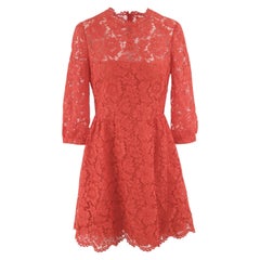 Valentino 3/4-Sleeve Heavy Lace Dress Coral Red - NWT