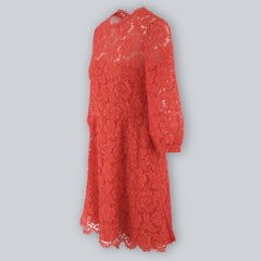 Valentino 3/4-Sleeve Heavy Lace Dress Coral Red - NWT