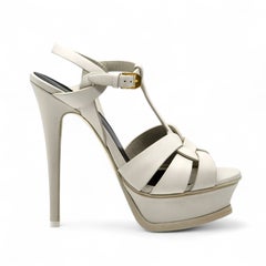 Saint Laurent Tribute Platform Leather Sandals Pumps White EU 37 US 7 - NWB