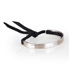 Auth. Hermès Cartouche H Bracelet Solid Silver 925 Black Leather New