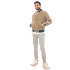 Hermès Échec au Roi Reversible Leather Bomber Jacket Beige Blue NWOT