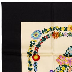 Hermes „Brides de Gala en Fleurs“ Seidenschal 90, schwarz, elfenbeinfarben, mehrfarbig, neuwertig